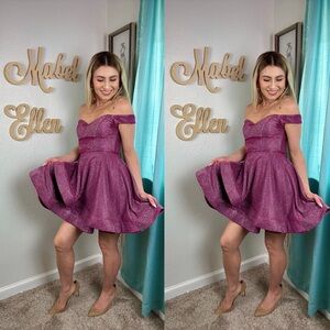 B.Darlin Dazzling purple shimmer swag sleeved fit and flare swing dress size 3/4